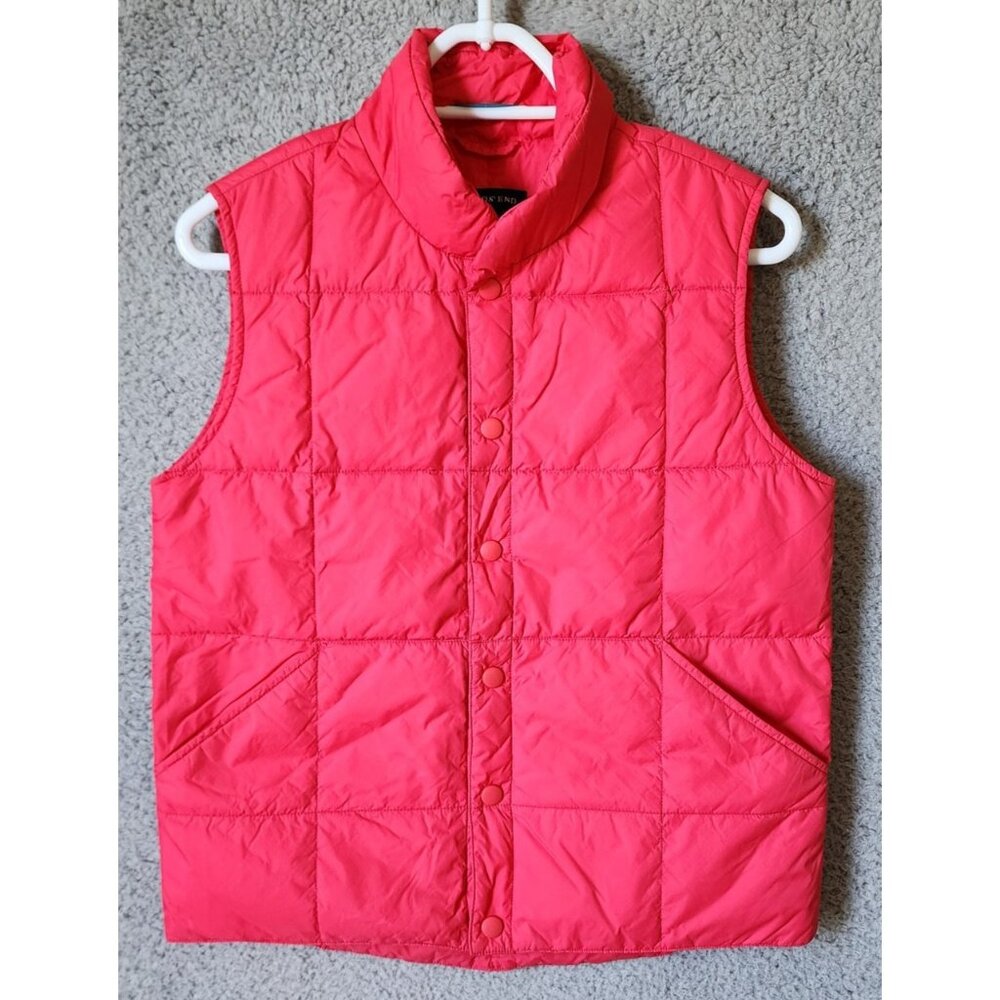 Lands' End Women's Sz M Snap Button Up Puffer Vest Goose/Feather Down Pink Nylon